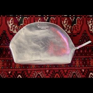 Givenchy silver metallic zipper cosmetic bag